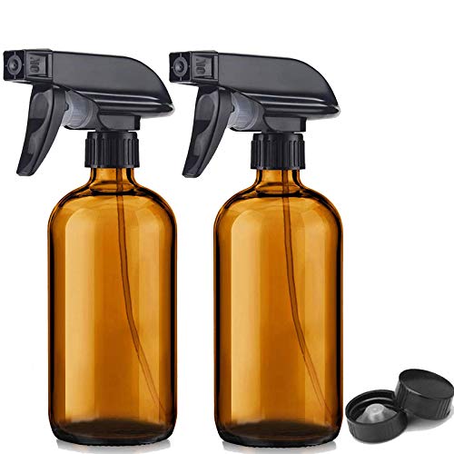 16 oz AMBER Glass Bottle w/ Black Plastic Trigger Sprayer – Point Unbroken