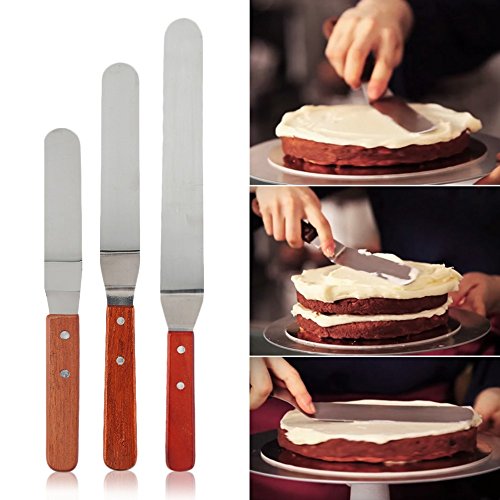 Stainless Steel Angled Cream Spatula,3 Pieces Cake Spatula Curved Cream  Spatula Baking Tools